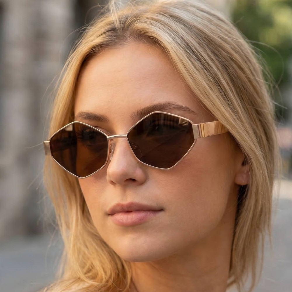 Metallic Frame Wide Hexagon Sunglasses Set