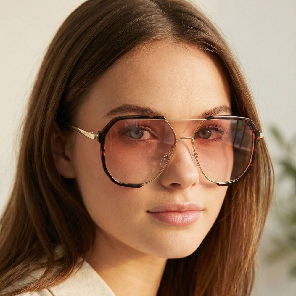 Oversized Square Metal Aviator Sunglasses