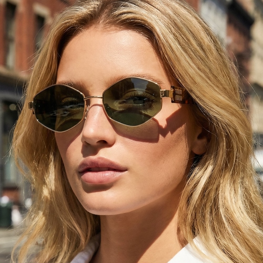 Geometric Hexagon Metal Frame Sunglasses Set