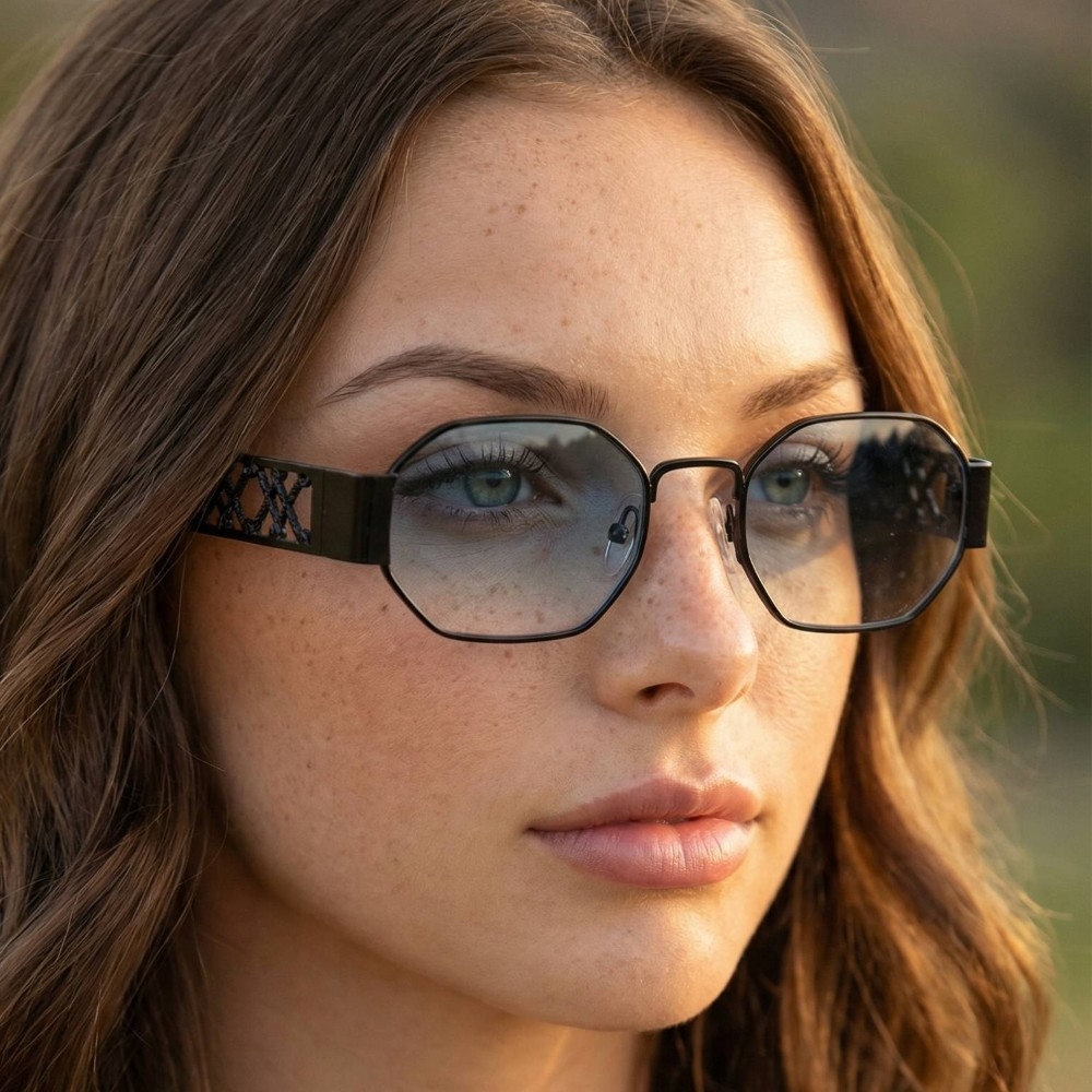 Hexagon Square-Round Metal Frame Sunglasses