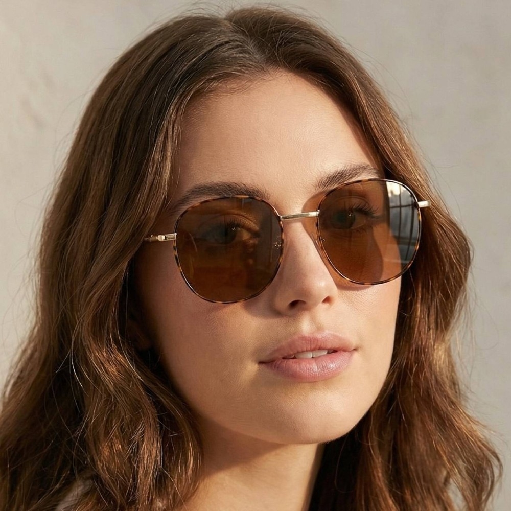 Round Double Bridge Metal Frame Sunglasses