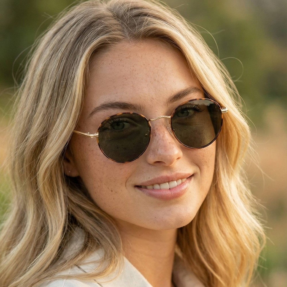 Metallic Arms Thin Frame Round Sunglasses Set