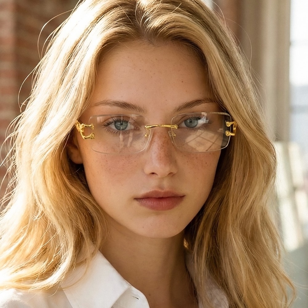 Rimless Rectangle Transition Lens Sunglasses Set