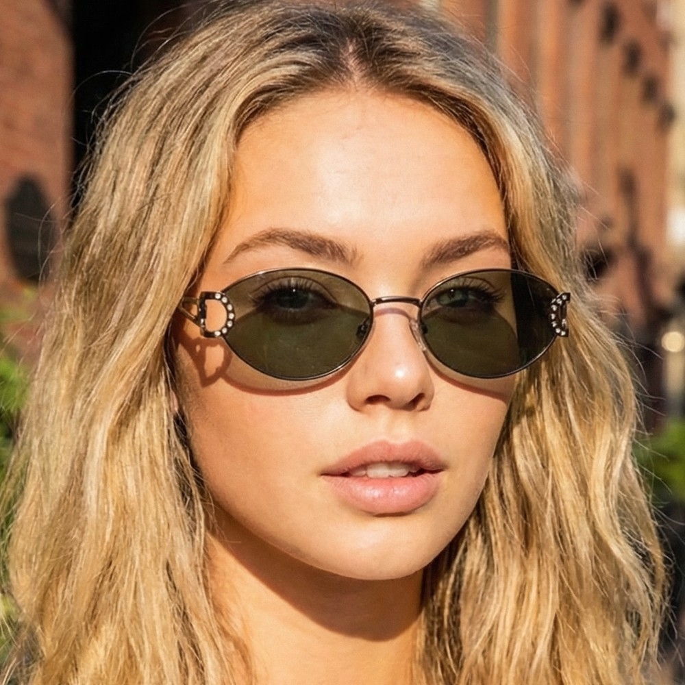 Slim Oval Metal Frame Sunglasses Set