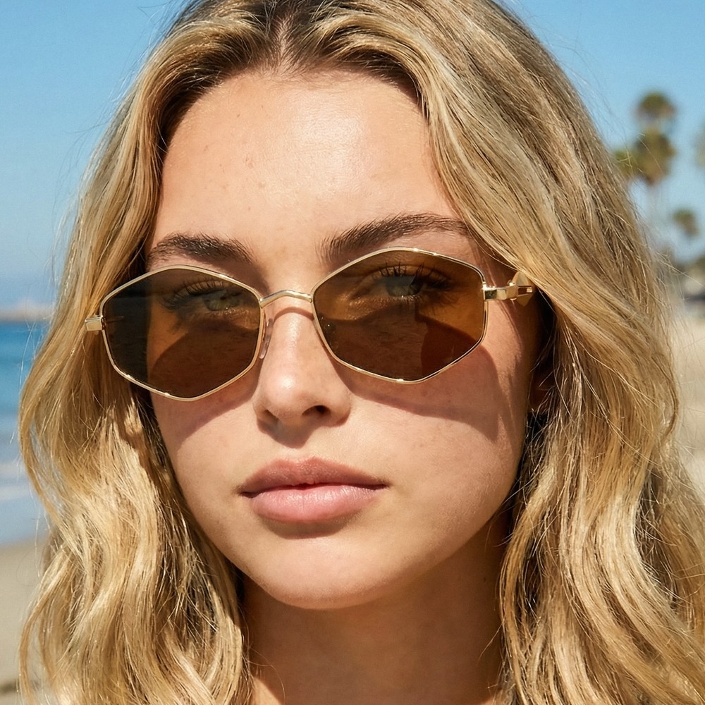 Geometric Hexagonal Metal Frame Sunglasses Set