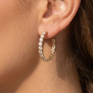 Bezel Set Cz Hoop Earrings