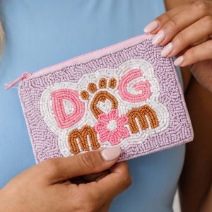 Dog Mom Beaded Coin Pouch With Paw Print
