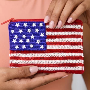 Beaded American Flag Stars Coin Pouch