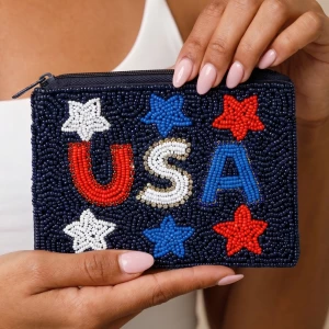 Usa Stars Beaded Coin Pouch
