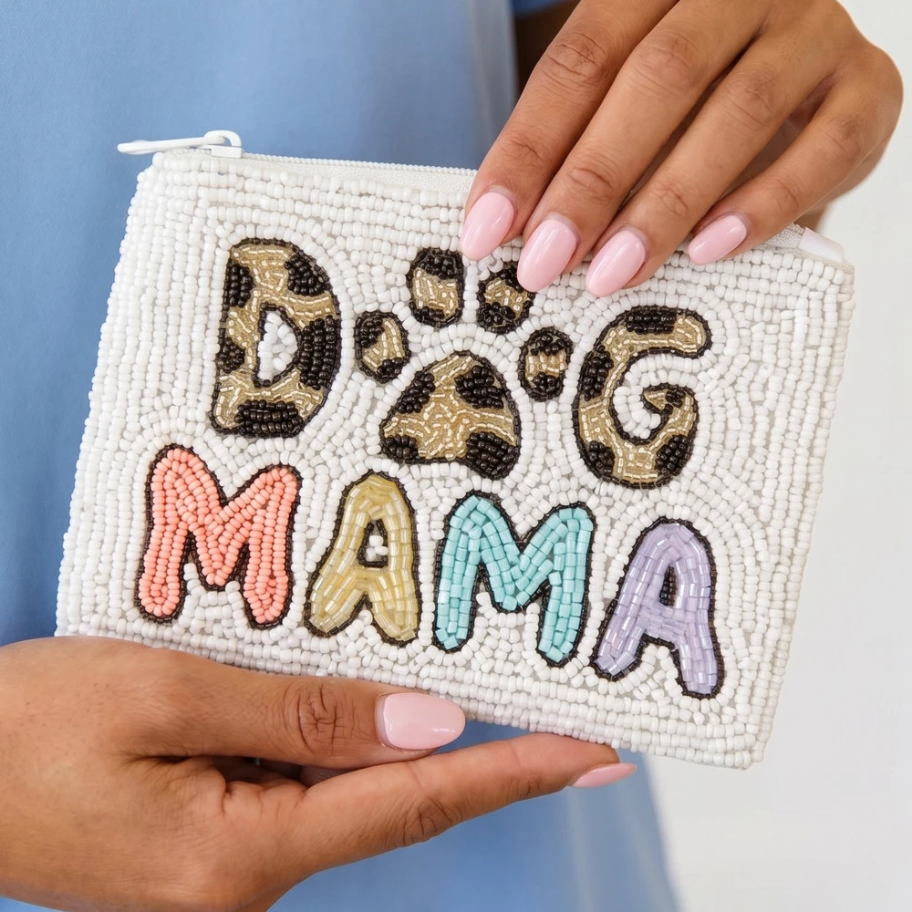 Dog Mama Leopard Paw Beaded Coin Pouch