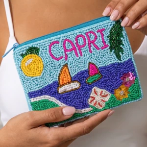 Capri Beach Scene Beaded Coin Pouch