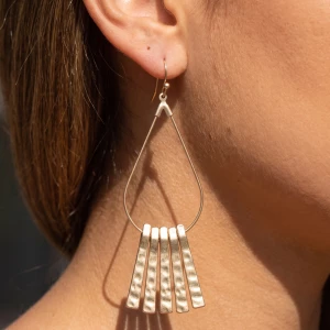 Hammered Bar Fringe Teardrop Drop Earrings