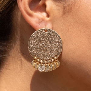Textured Coin Fringe Disc Drop Earrings