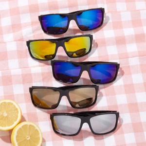 Sport Wrap Rectangle Sunglasses With Mirror Lens