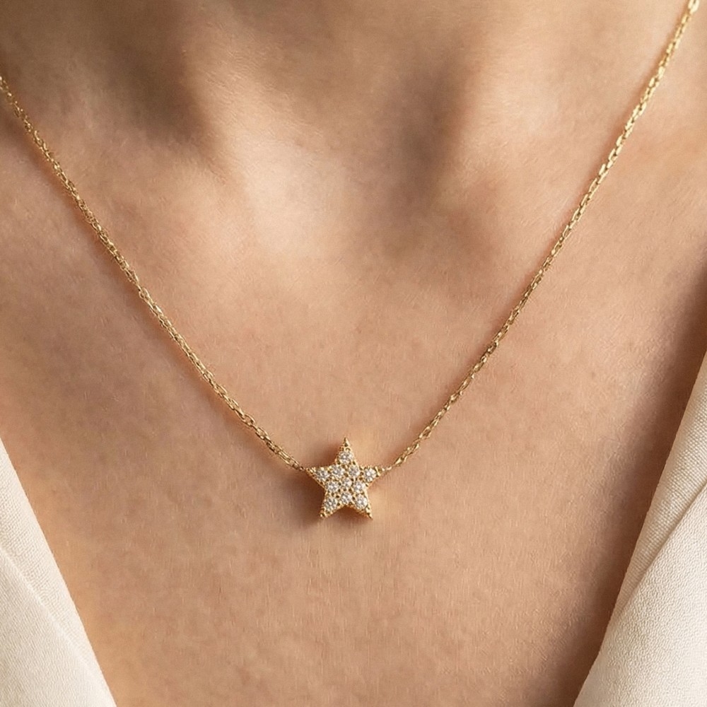 Cz Mini Star Stud Pendant Necklace