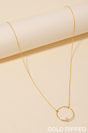 Gold Dipped Hoop And Pearl Pendant Necklace