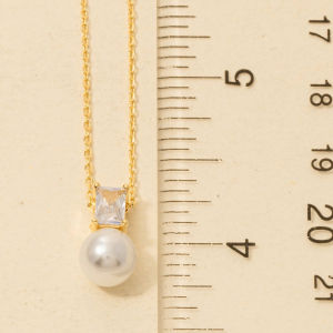 Gold Dipped Cz And Pearl Pendant Necklace