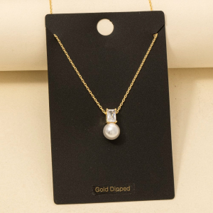 Gold Dipped Cz And Pearl Pendant Necklace