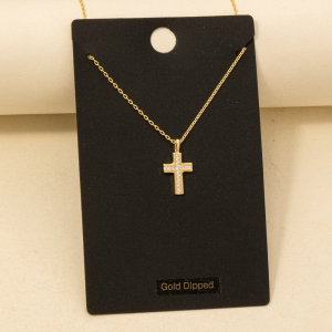 Gold Dipped Cz Pave Cross Pendant Necklace