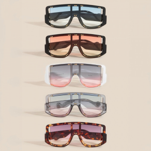 Abstract Flat Shield Lens Sunglasses Set