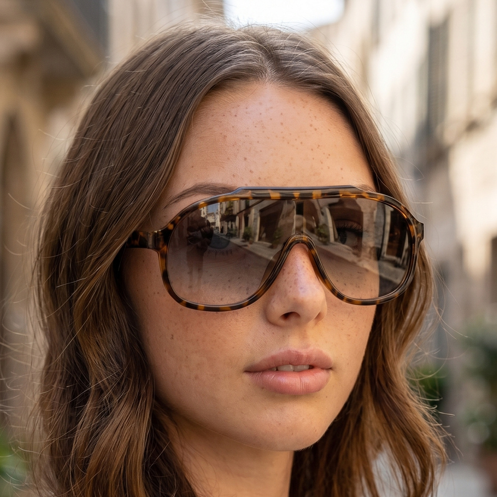 Oversized Flat Top Shield Frame Sunglasses