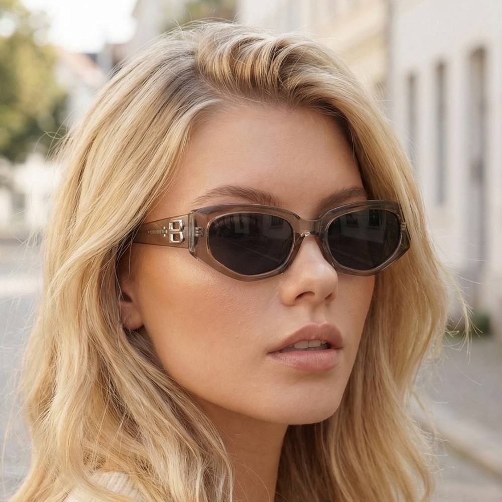 Metallic Accent Narrow Oval Sunglasses Set