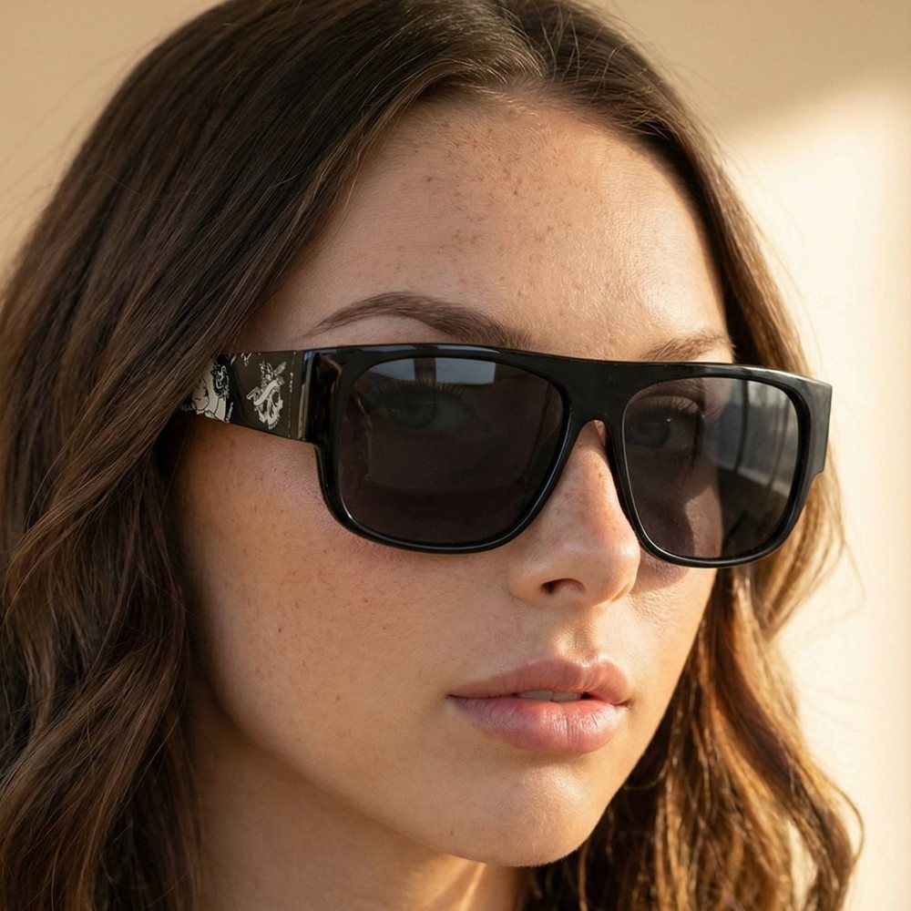 Flat Top Motif Temple Sunglasses