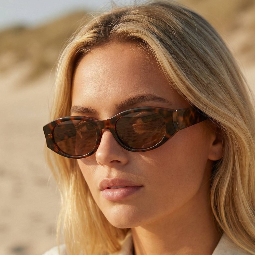 Slim Oval Rectangle Retro Frame Sunglasses