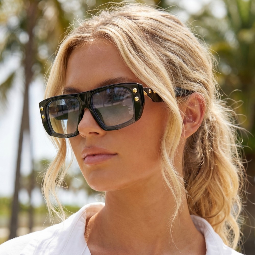 Oversized Shield Studded Sunglasses Set