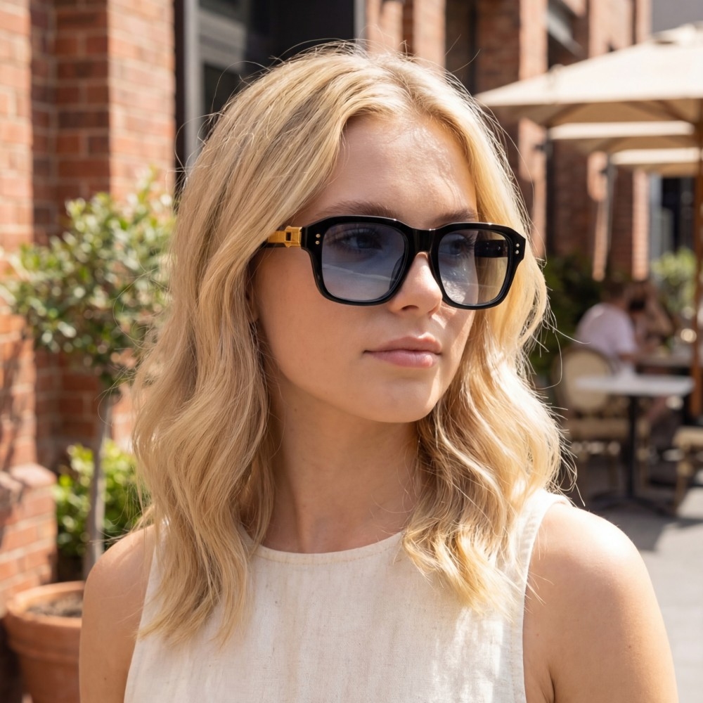 Gold Studs Detail Flat Top Sunglasses Set