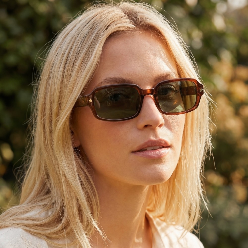 Star Accent Detail Rectangle Frame Sunglasses