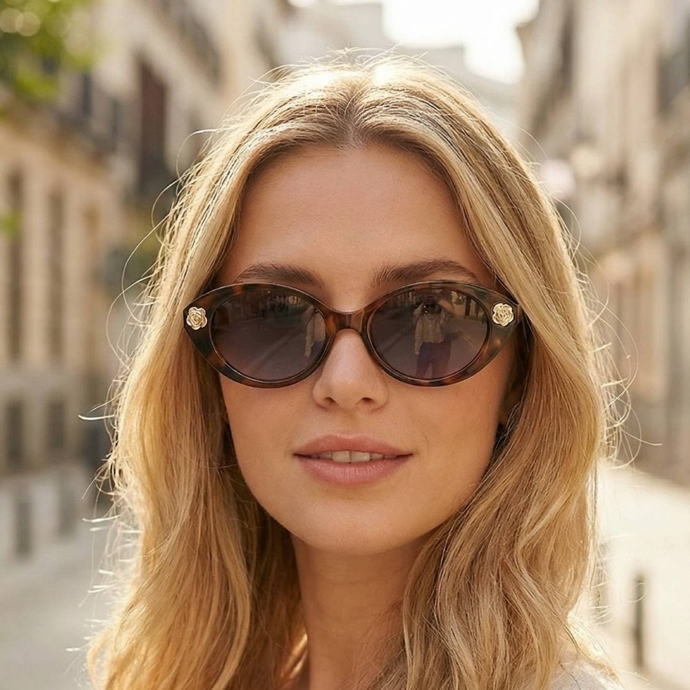 Gold Rose Accent Cat Eye Sunglasses Set