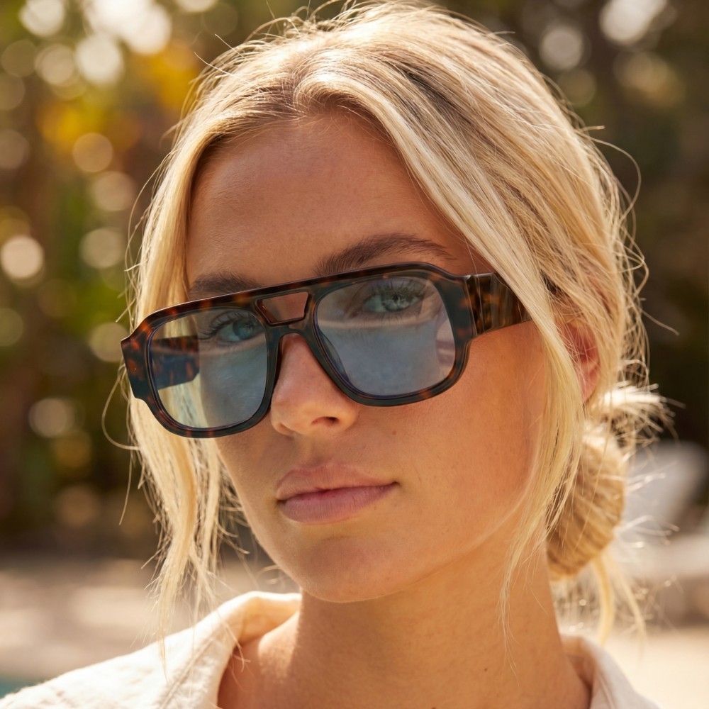 Bridge Cutout Oversized Square Flat Top Aviator Sunglasses