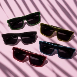 Neon Trim Flat Top Shield Sunglasses