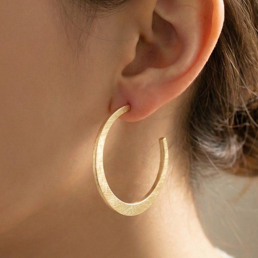 Bushed Texture Gold Hoop Earrings