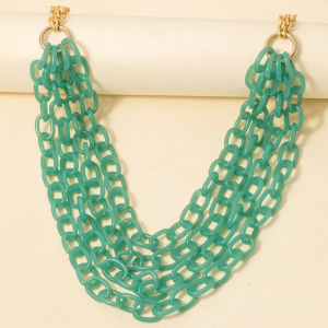 Gold Dipped Matte And Layered Acrylic Chain Statement Necklace