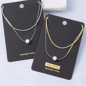 Double Layer Chain Necklace With Single Pearl