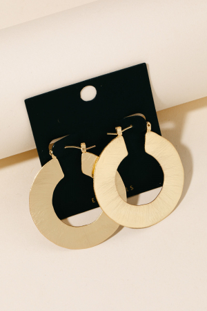 Gold Dipped Brushed Flat Disc Hoop Earrings