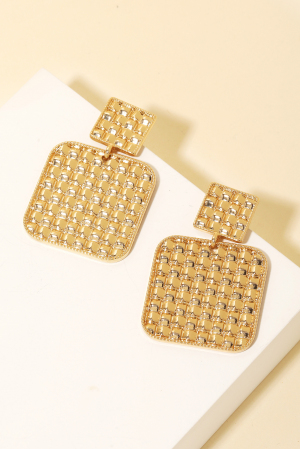 Metallic Square Basket Weave Dangle Earrings