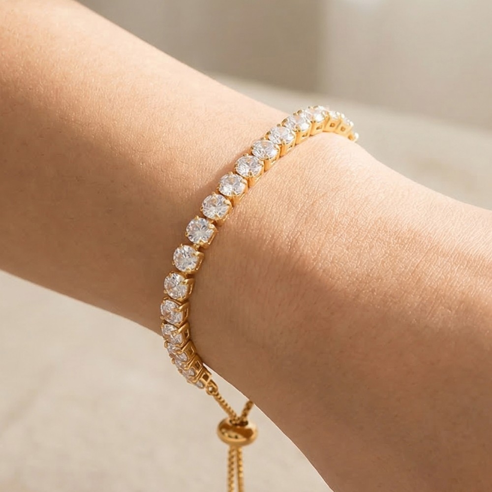 Pave Tennis Cz Adjustable Bracelet