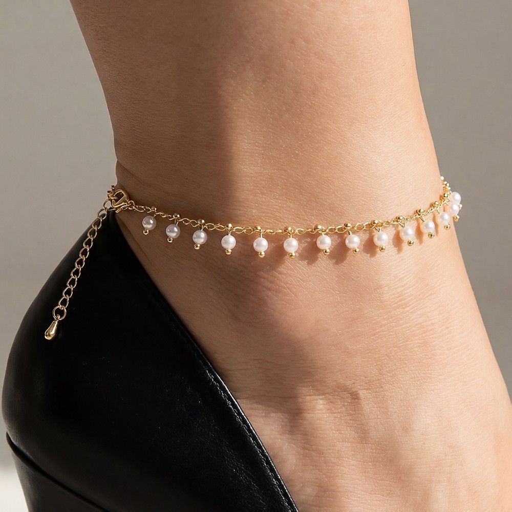 Mini Pearl Bead Charms Chain Anklet