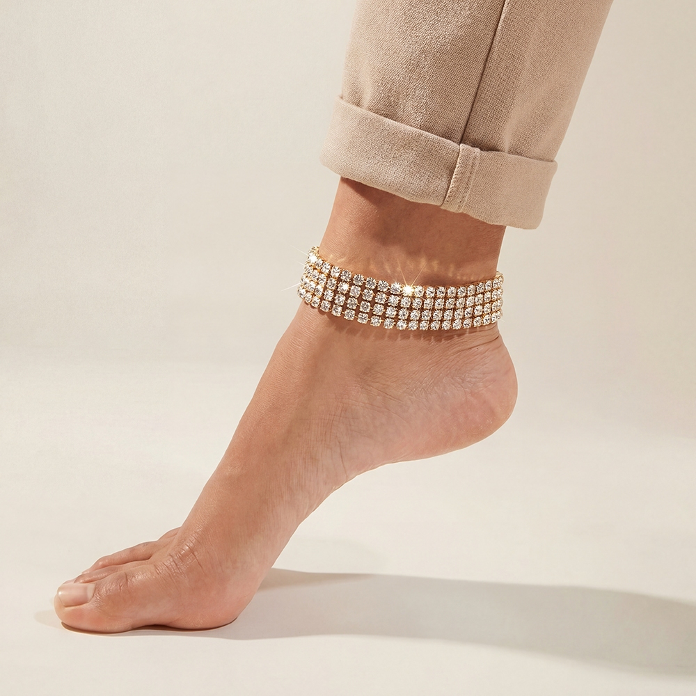 Rhinestone Stone Layered Chain Anklet