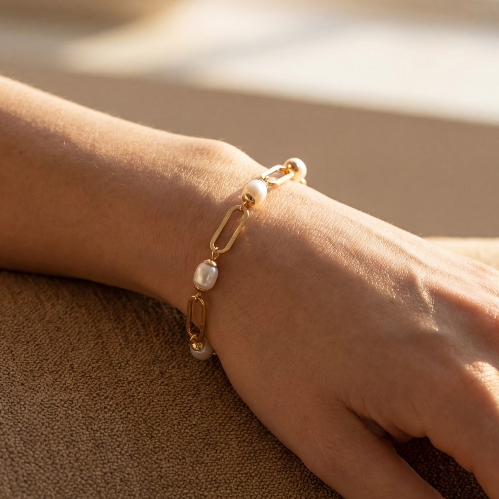 Freshwater Pearl And Oval Chain Bracelet