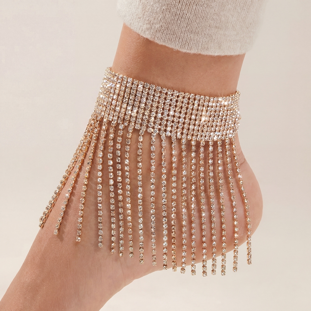 Wide Rhinestone Fringe Anklet