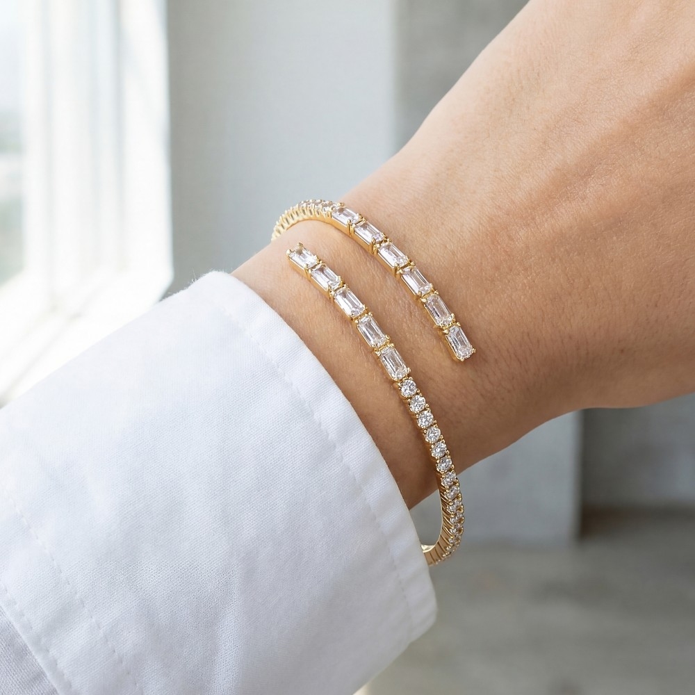 Cubic Zirconia Baguette Tennis Chain Cuff Bracelet