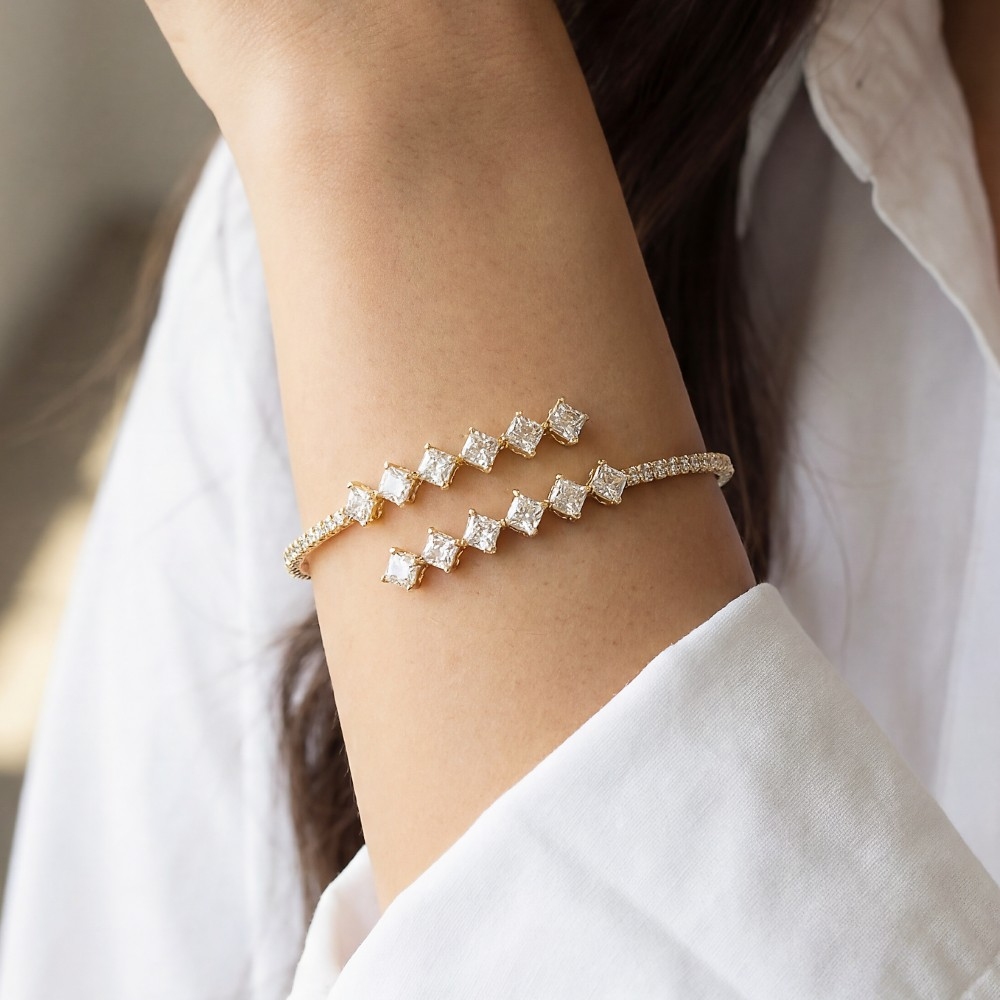 Square Cubic Zirconia Tennis Chain Cuff Bracelet