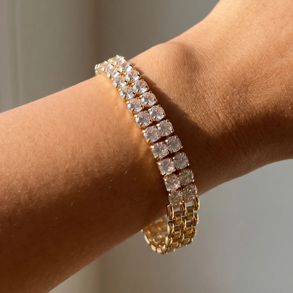 Double Row Cz Panther Link Bracelet