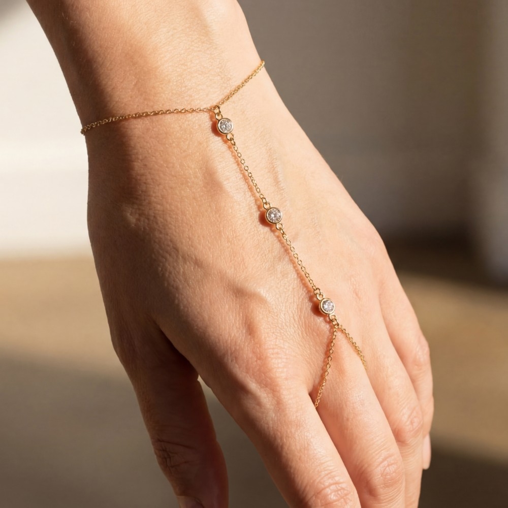 3 Cz Gems Intricate Hand Chain