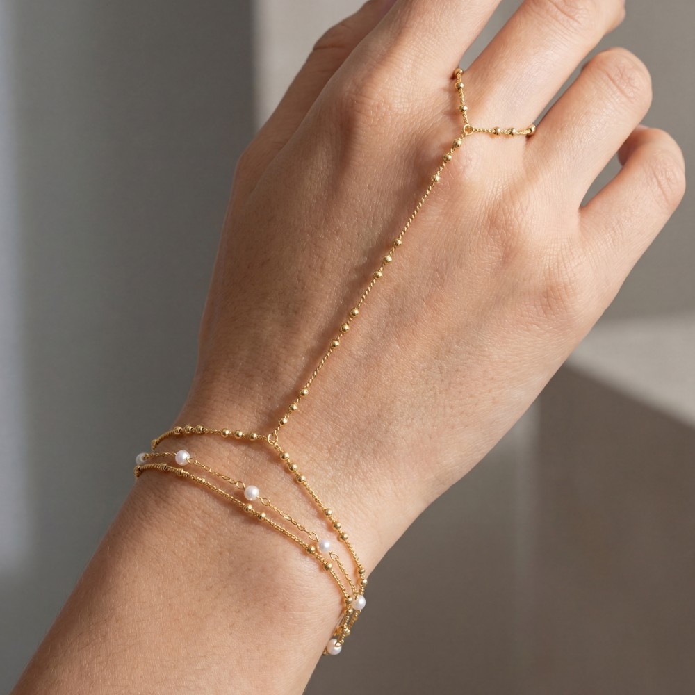 Layered Chain Pearl Bead Finger Bracelet