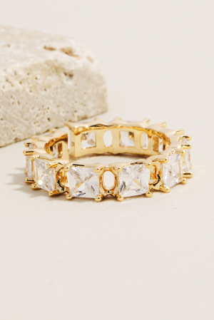 Square Rhinestone Studs Metallic Band Ring